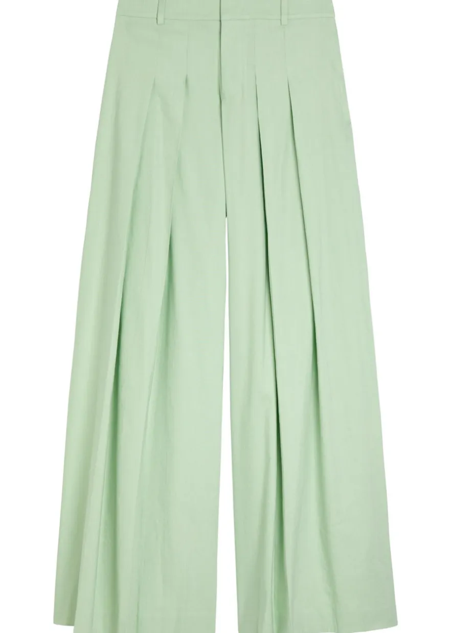 Blaire pleated wide-leg linen-blend trousers