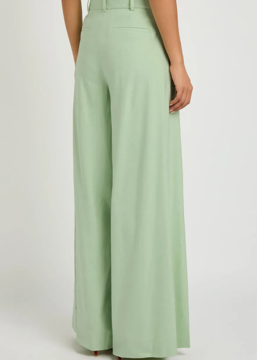 Blaire pleated wide-leg linen-blend trousers