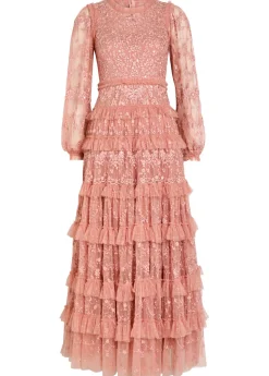Blossom floral-embroidered tulle gown