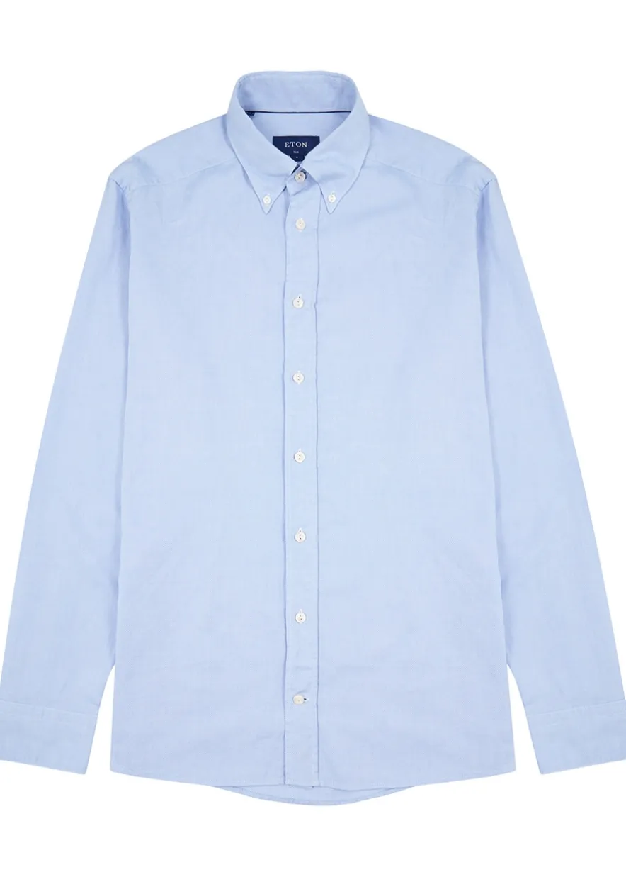 Blue piqué cotton Oxford shirt