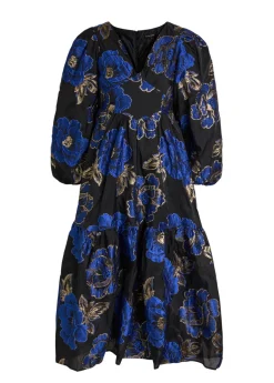 Blues floral-jacquard woven midi dress