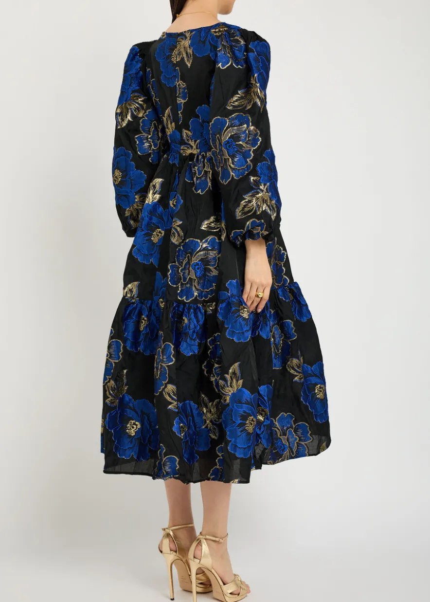 Blues floral-jacquard woven midi dress