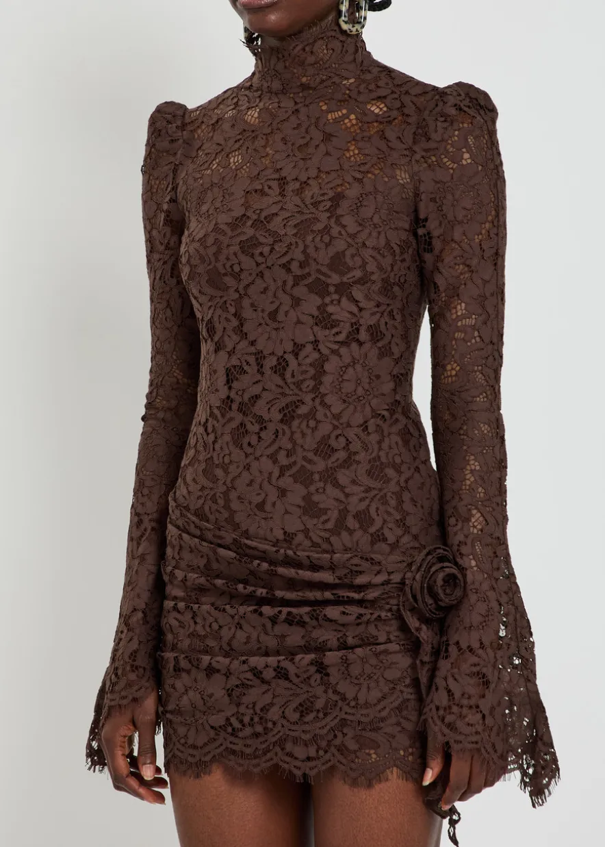 Bodita rose-appliquéd guipure lace mini dress
