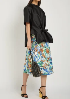 Bow-appliquéd satin top