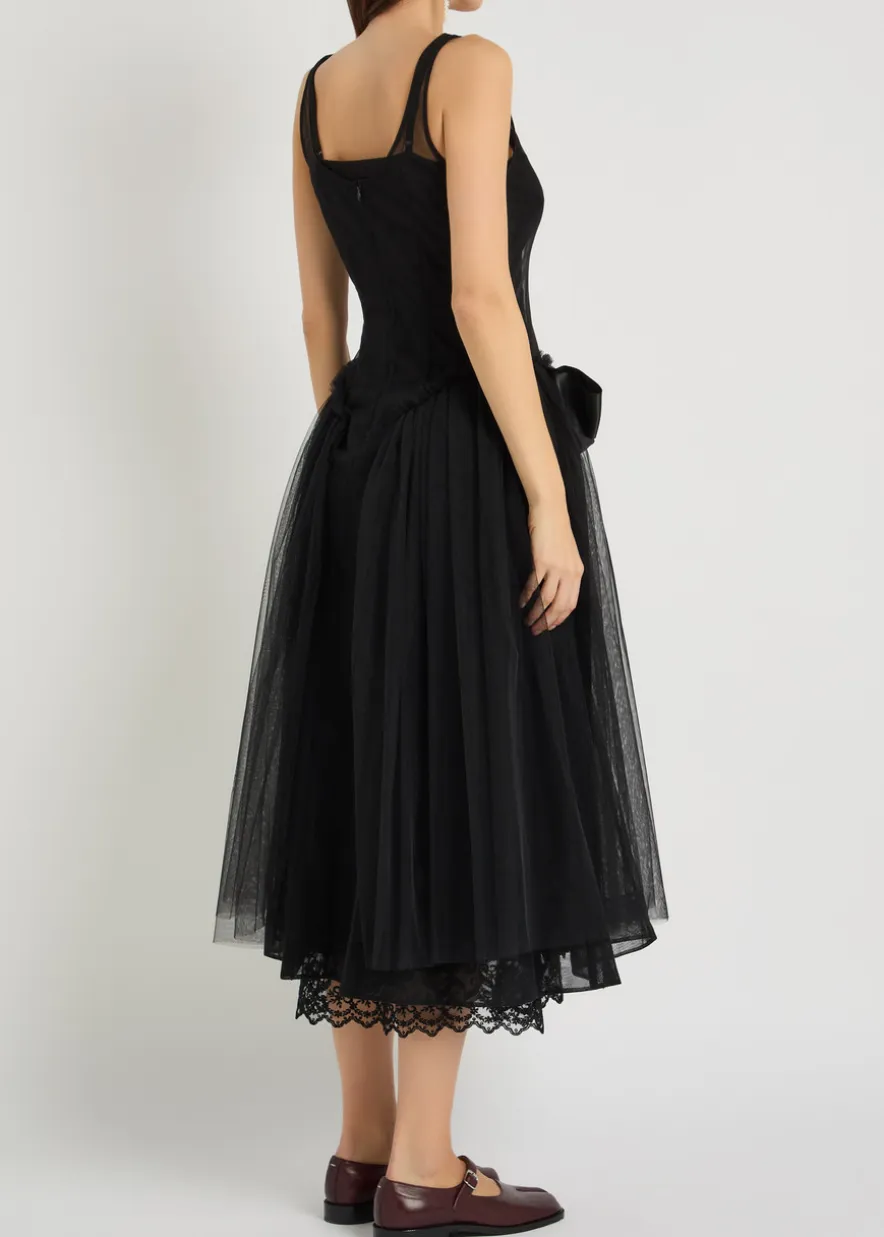 Bow-appliquéd tulle midi dress