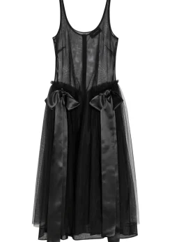 Bow-appliquéd tulle midi dress