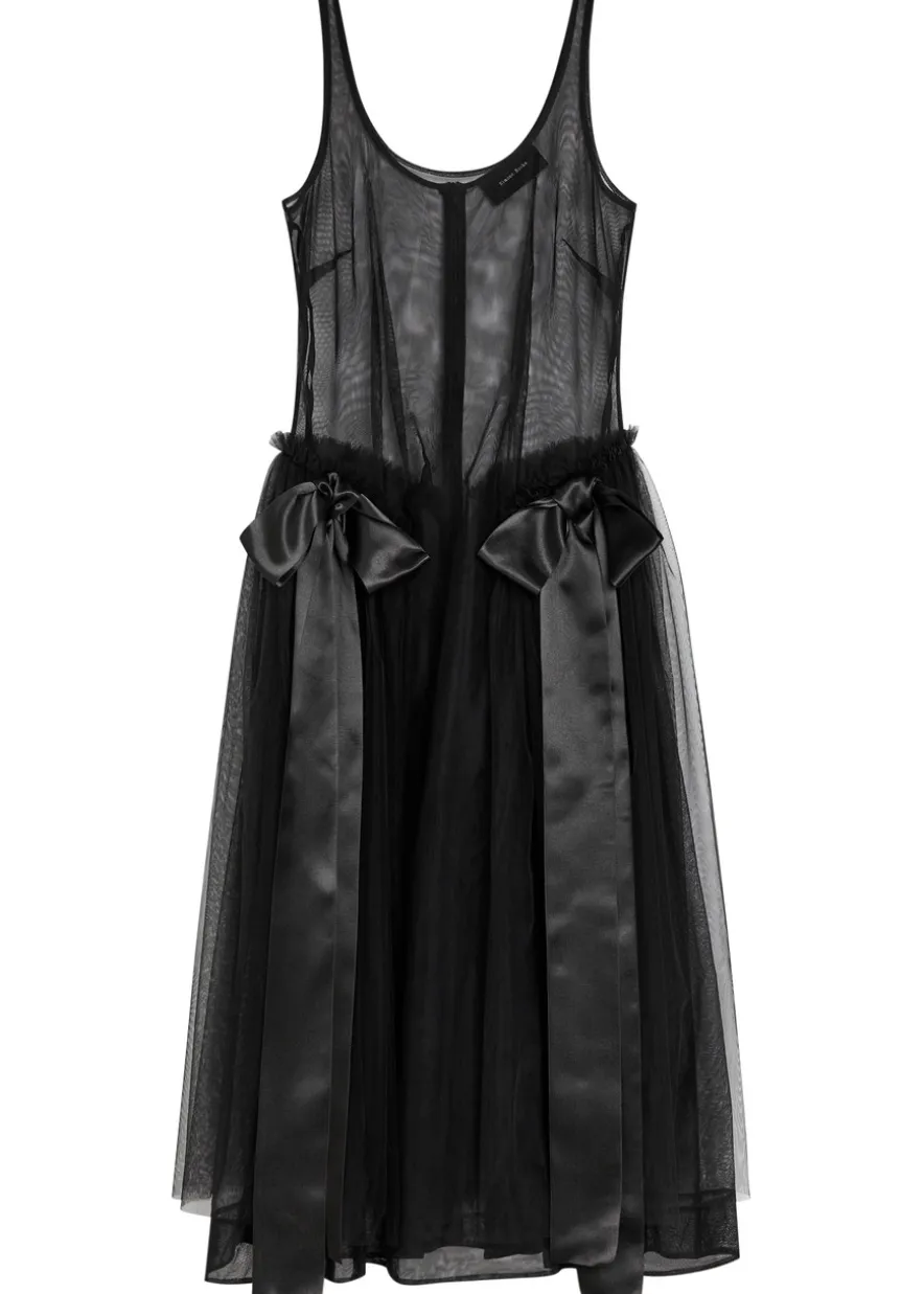 Bow-appliquéd tulle midi dress