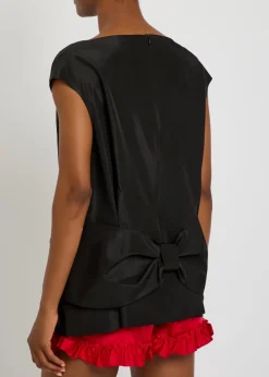 Bow-appliqué taffeta top