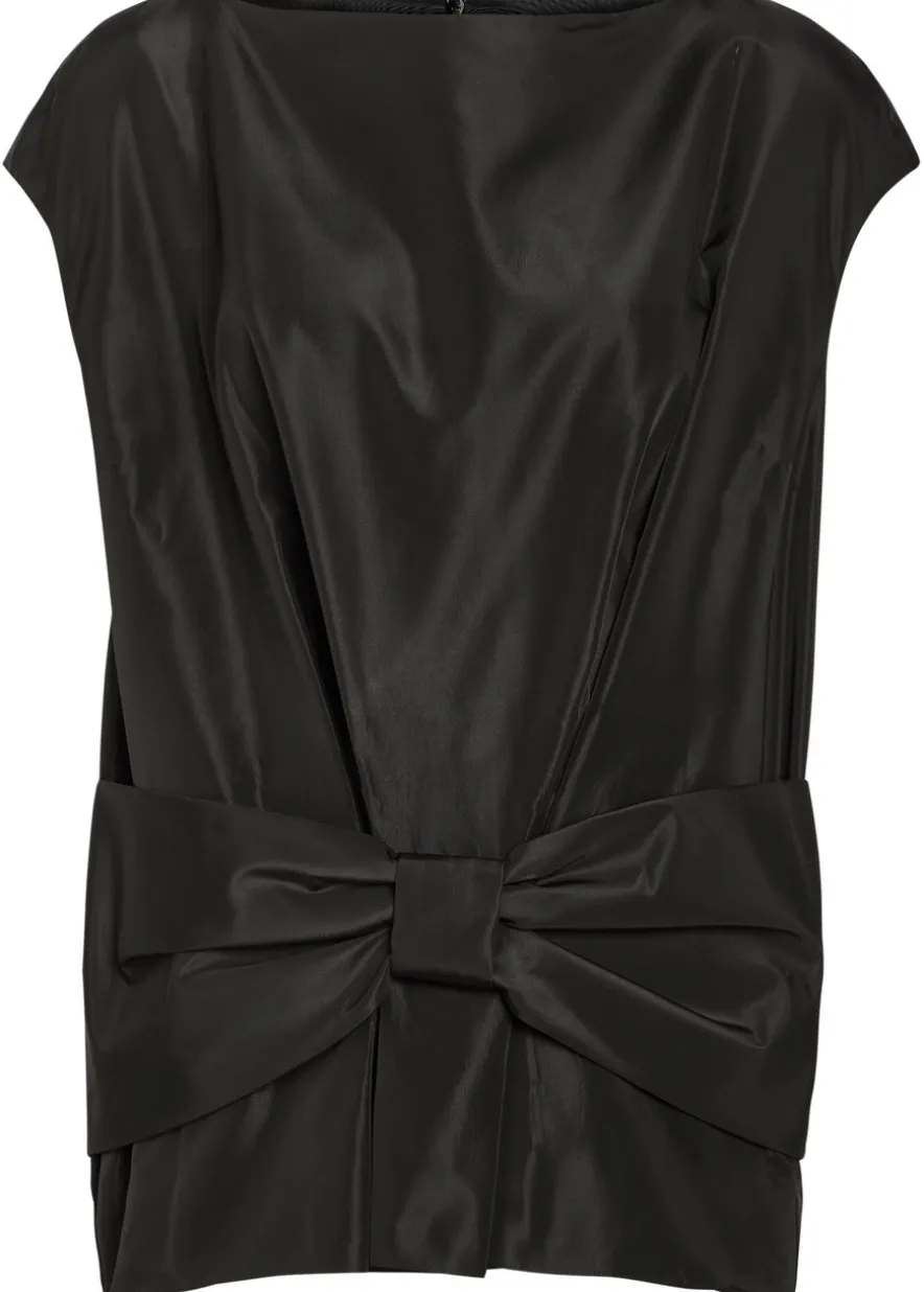 Bow-appliqué taffeta top