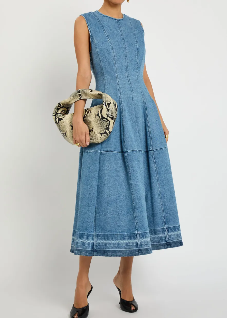 Bowen panelled stretch-denim midi dress
