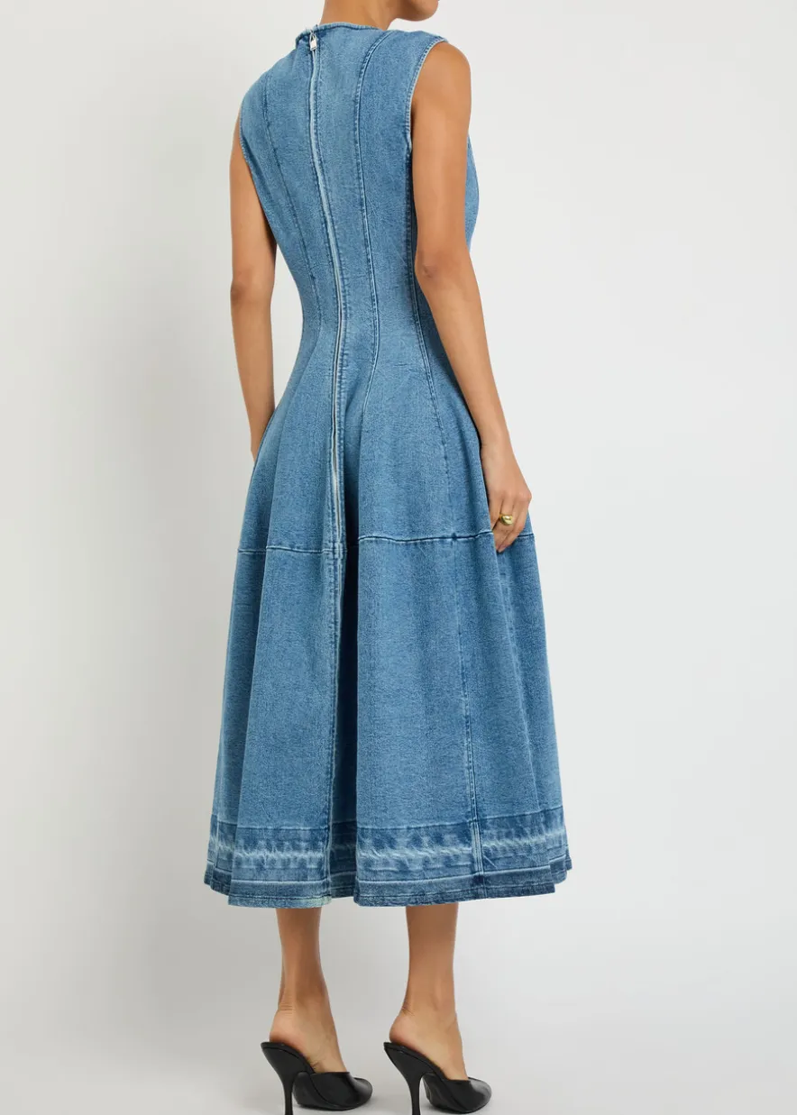 Bowen panelled stretch-denim midi dress