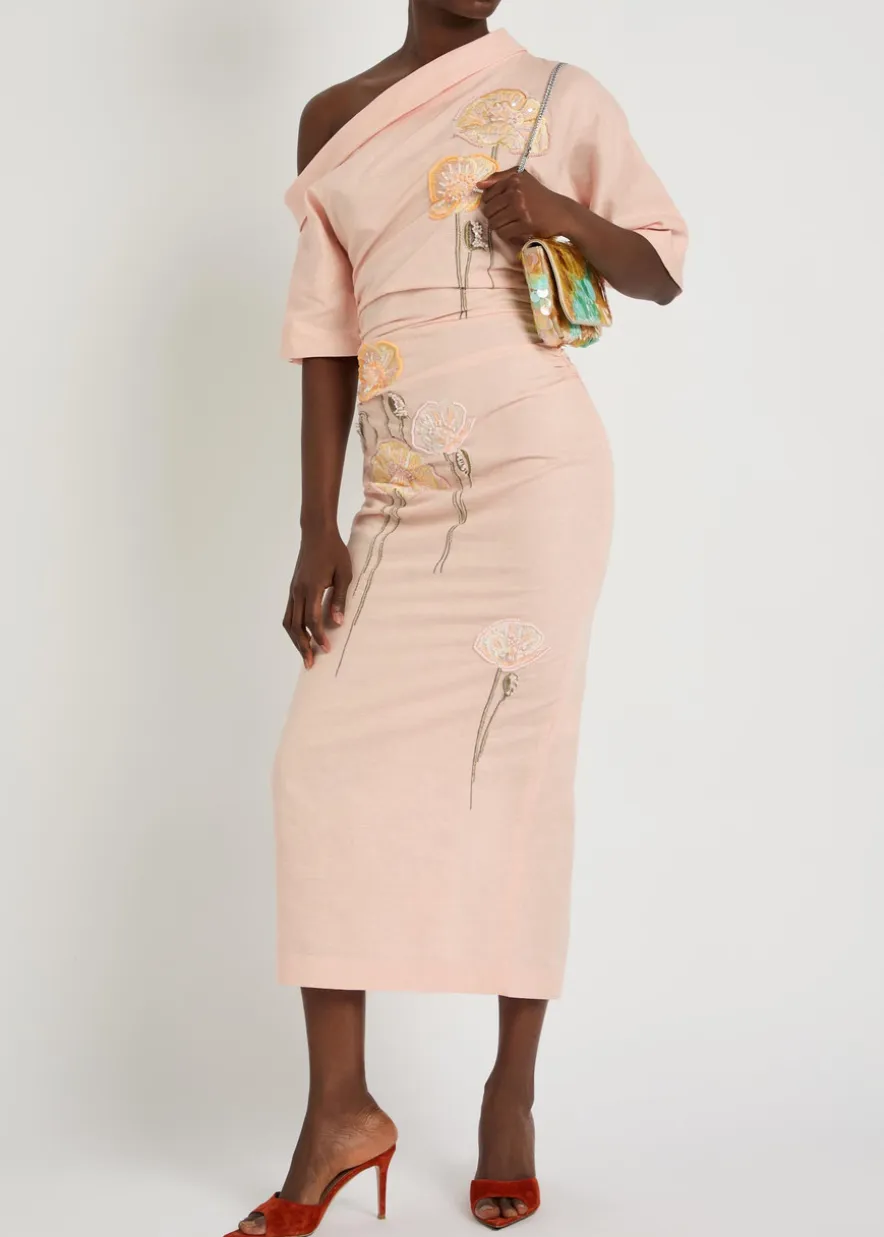 Bowery floral-embroidered cotton-blend midi dress