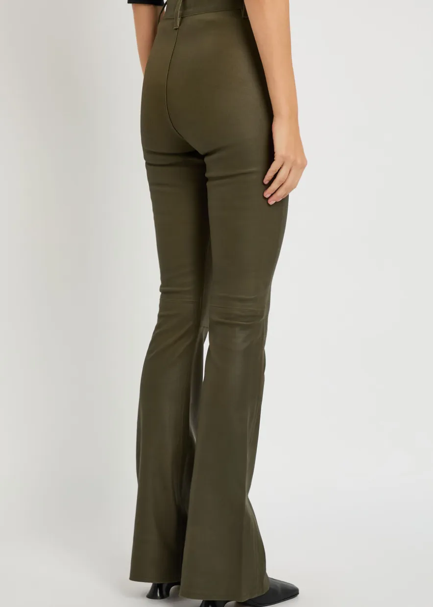 Brigitta slim flared-leg stretch-suede and leather trousers