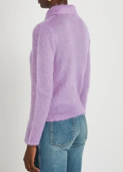 Brushed knit wool-blend polo top