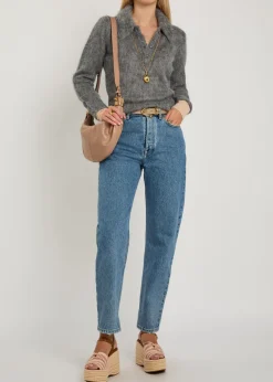 Brushed knit wool-blend polo top