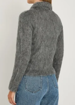 Brushed knit wool-blend polo top