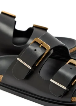 Buckle leather slides