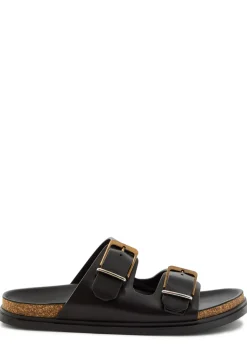 Buckle leather slides