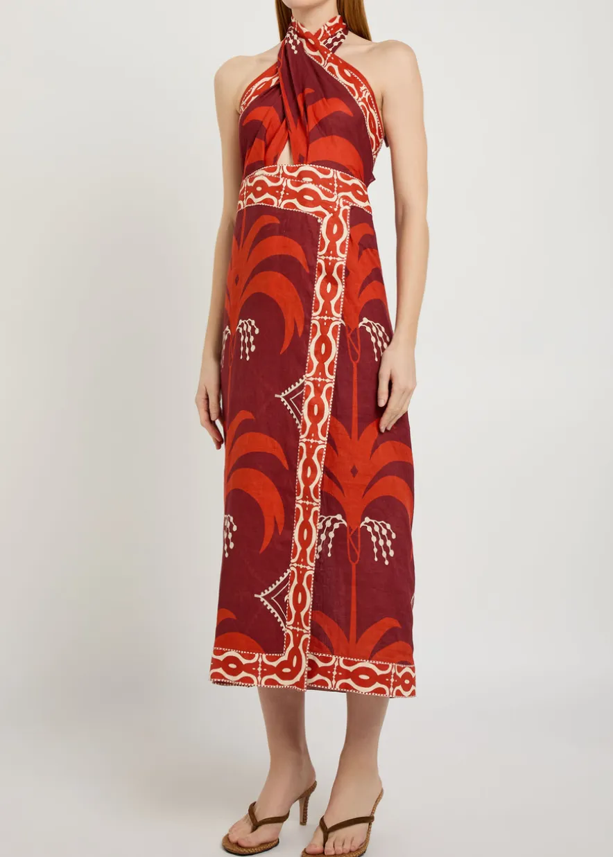 Buen Viento halterneck linen midi dress