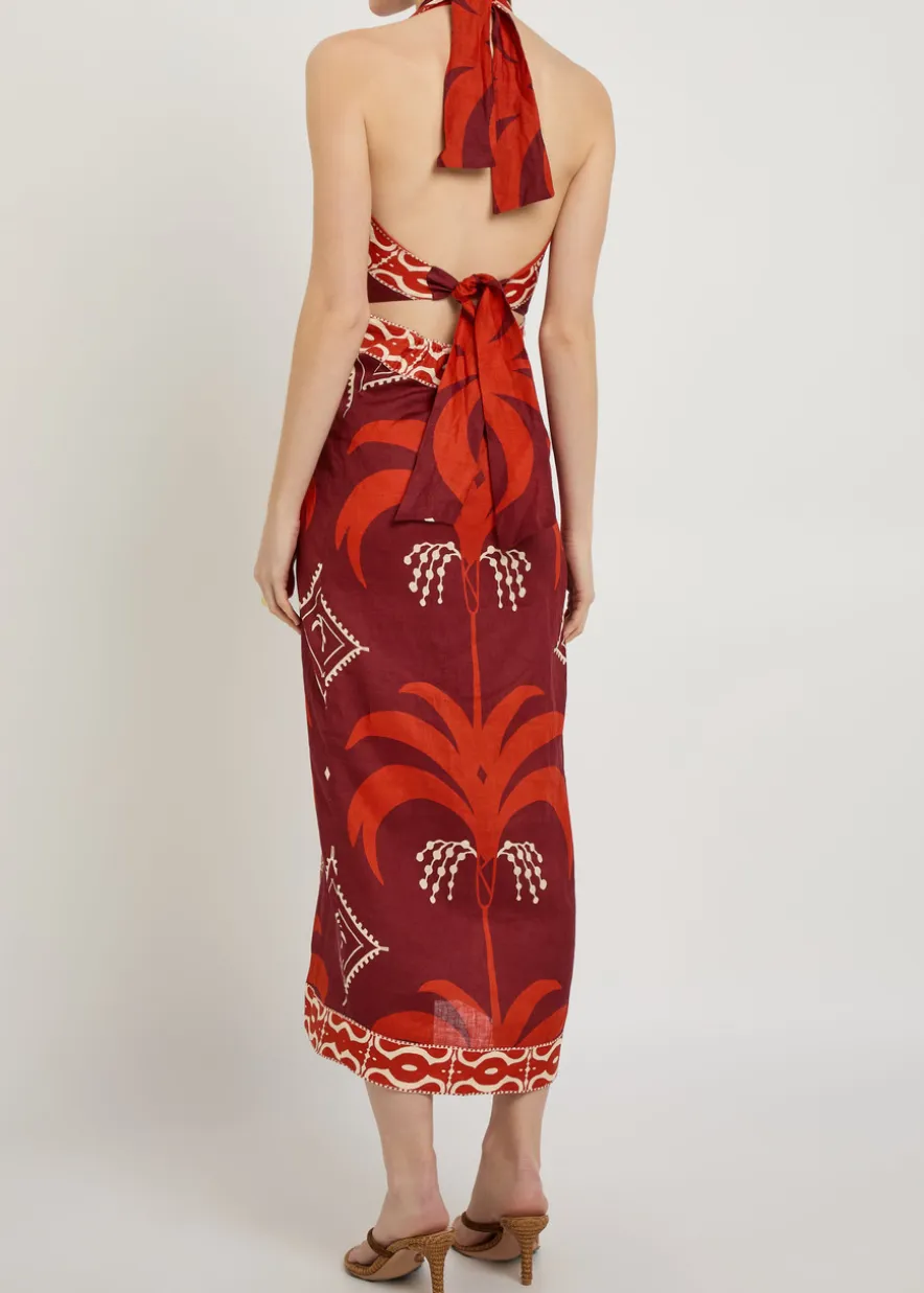 Buen Viento halterneck linen midi dress