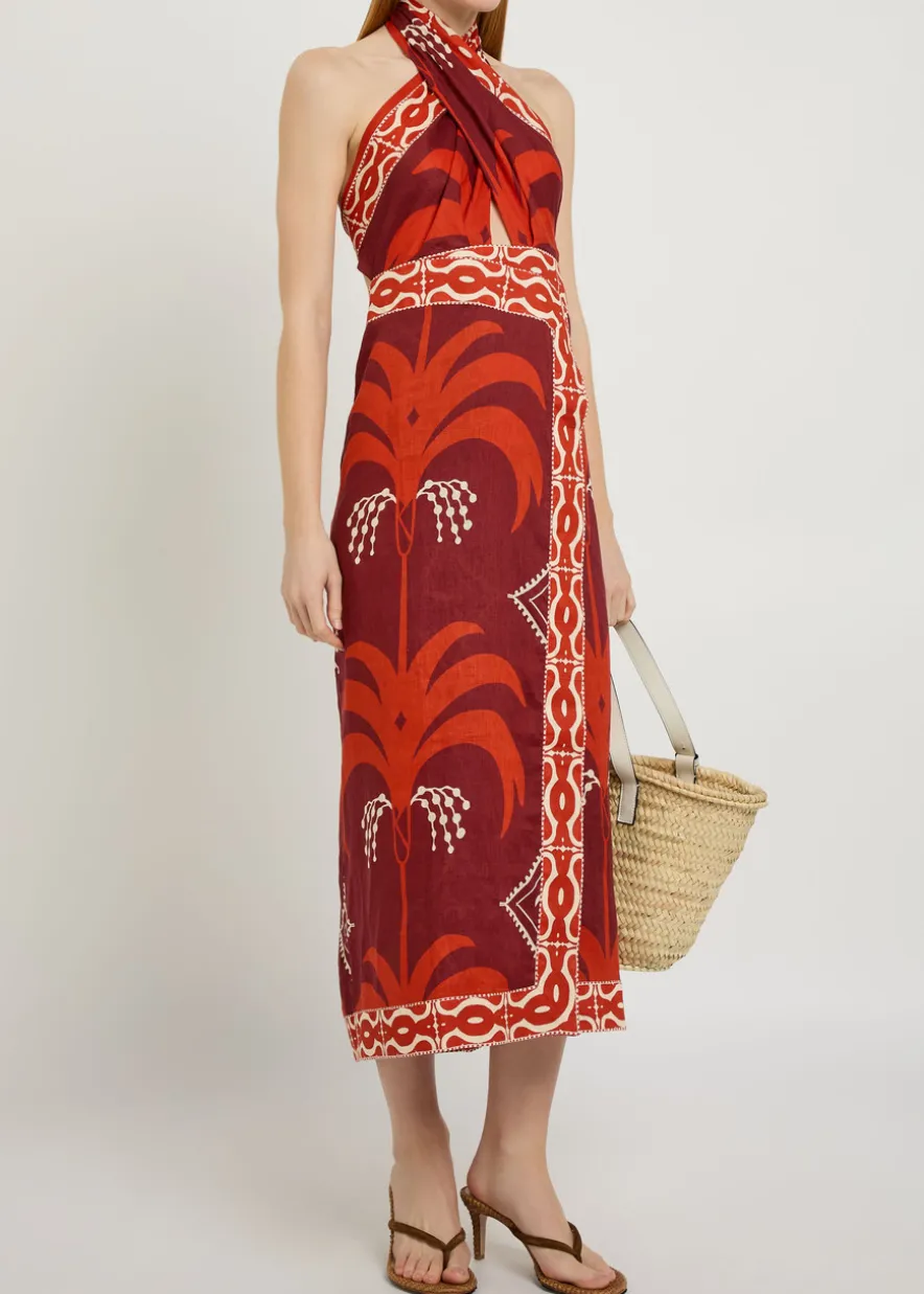 Buen Viento halterneck linen midi dress