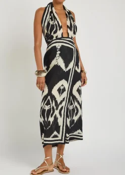 Buen Viento halterneck linen midi dress