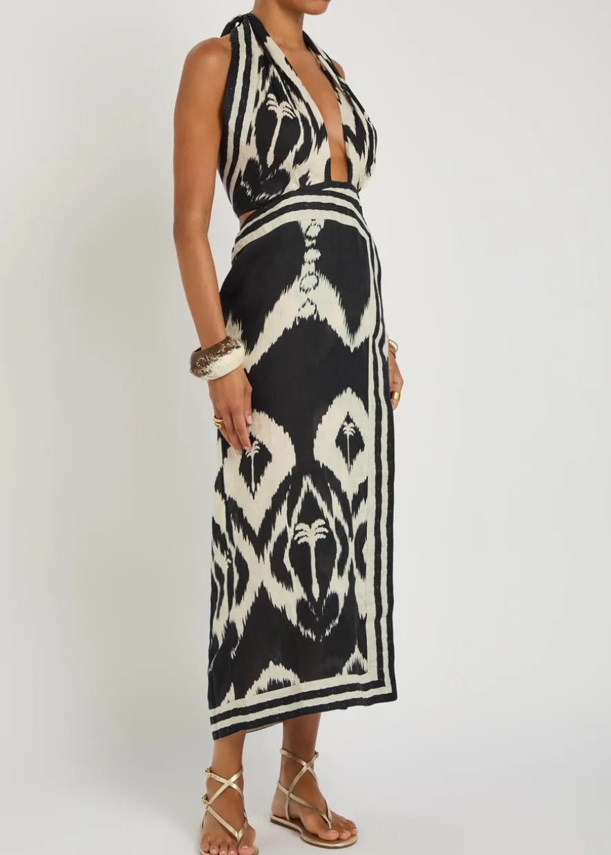 Buen Viento halterneck linen midi dress