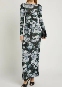Bunch of Roses floral-print mesh maxi dress