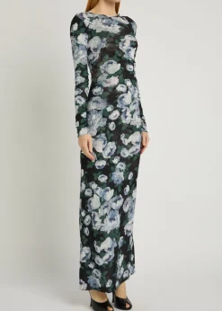 Bunch of Roses floral-print mesh maxi dress
