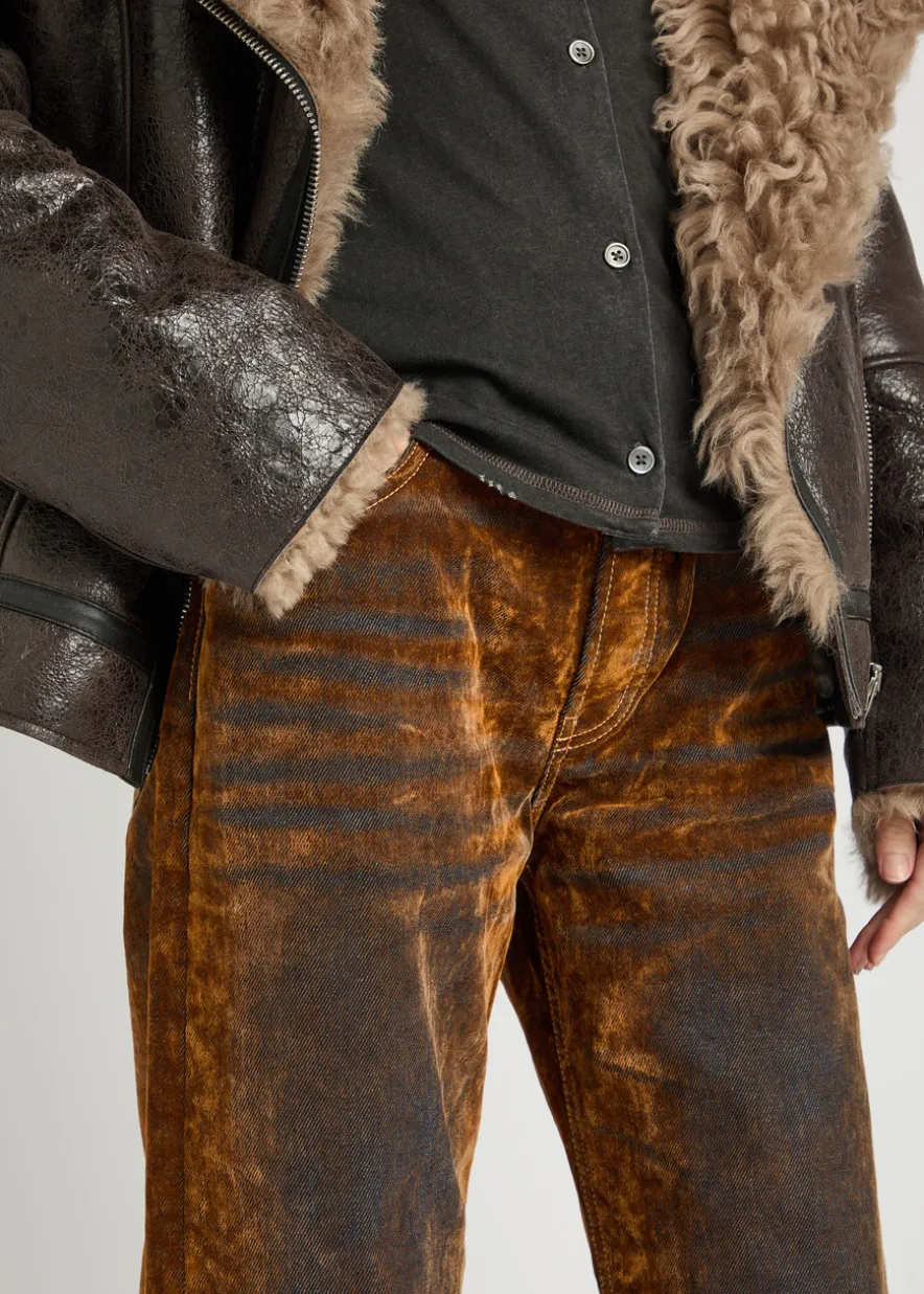 Burnout straight-leg canvas trousers