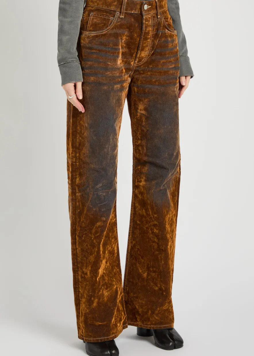 Burnout straight-leg canvas trousers