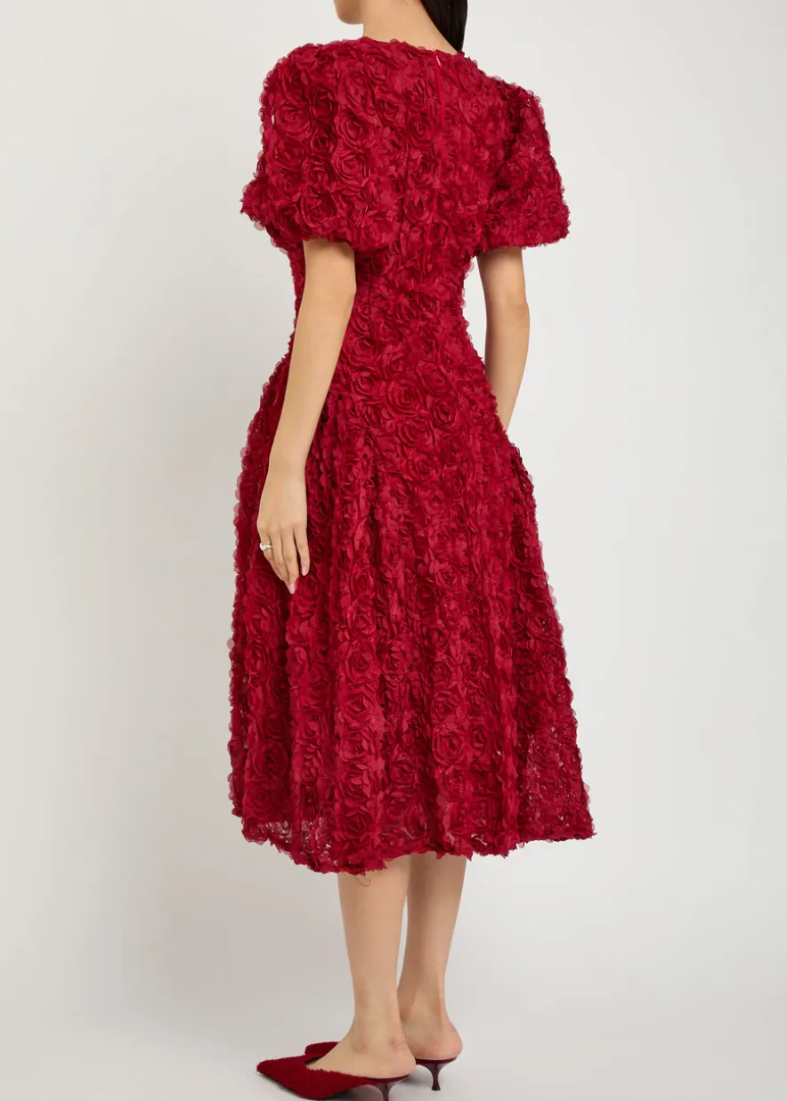 Cabaret floral-appliquéd tulle midi dress