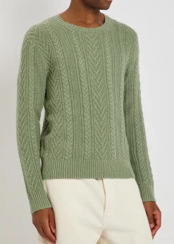 Cable-knit cotton and linen-blend jumper