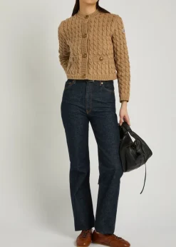 Cable-knit cotton-blend cardigan