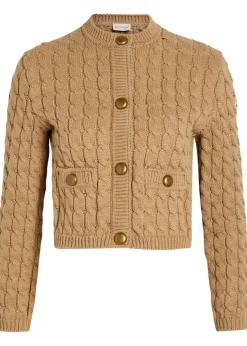 Cable-knit cotton-blend cardigan