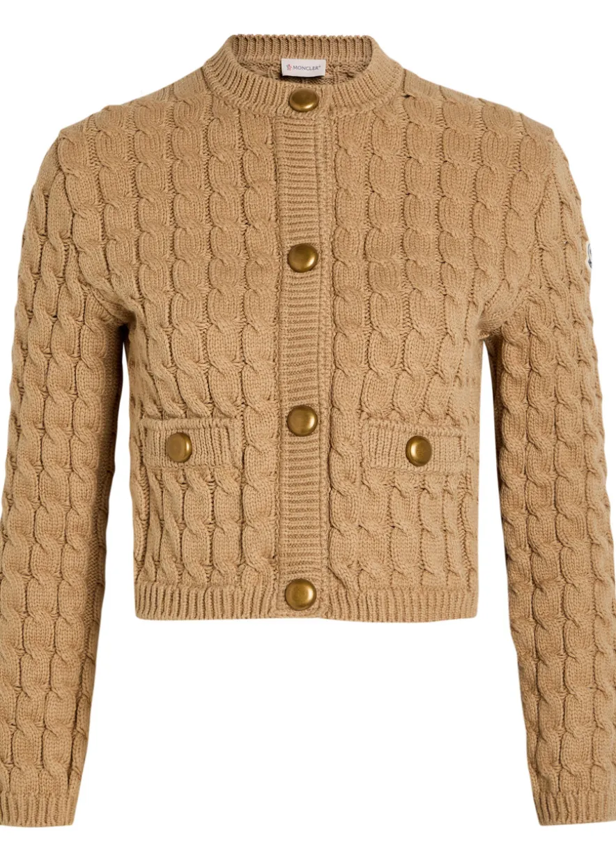 Cable-knit cotton-blend cardigan