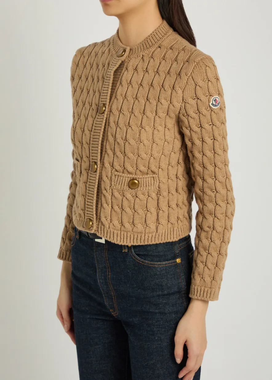 Cable-knit cotton-blend cardigan