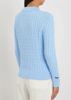 Cable-knit cotton polo jumper