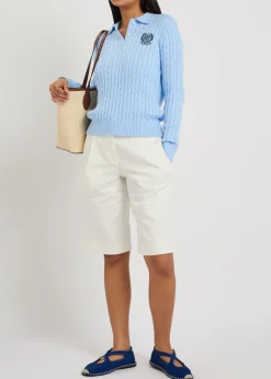 Cable-knit cotton polo jumper