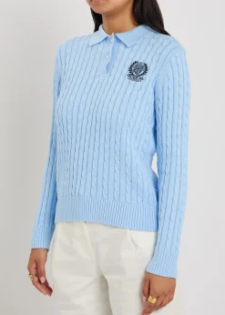 Cable-knit cotton polo jumper