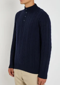 Cable-knit wool and cashmere-blend polo jumper