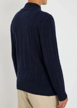 Cable-knit wool and cashmere-blend polo jumper