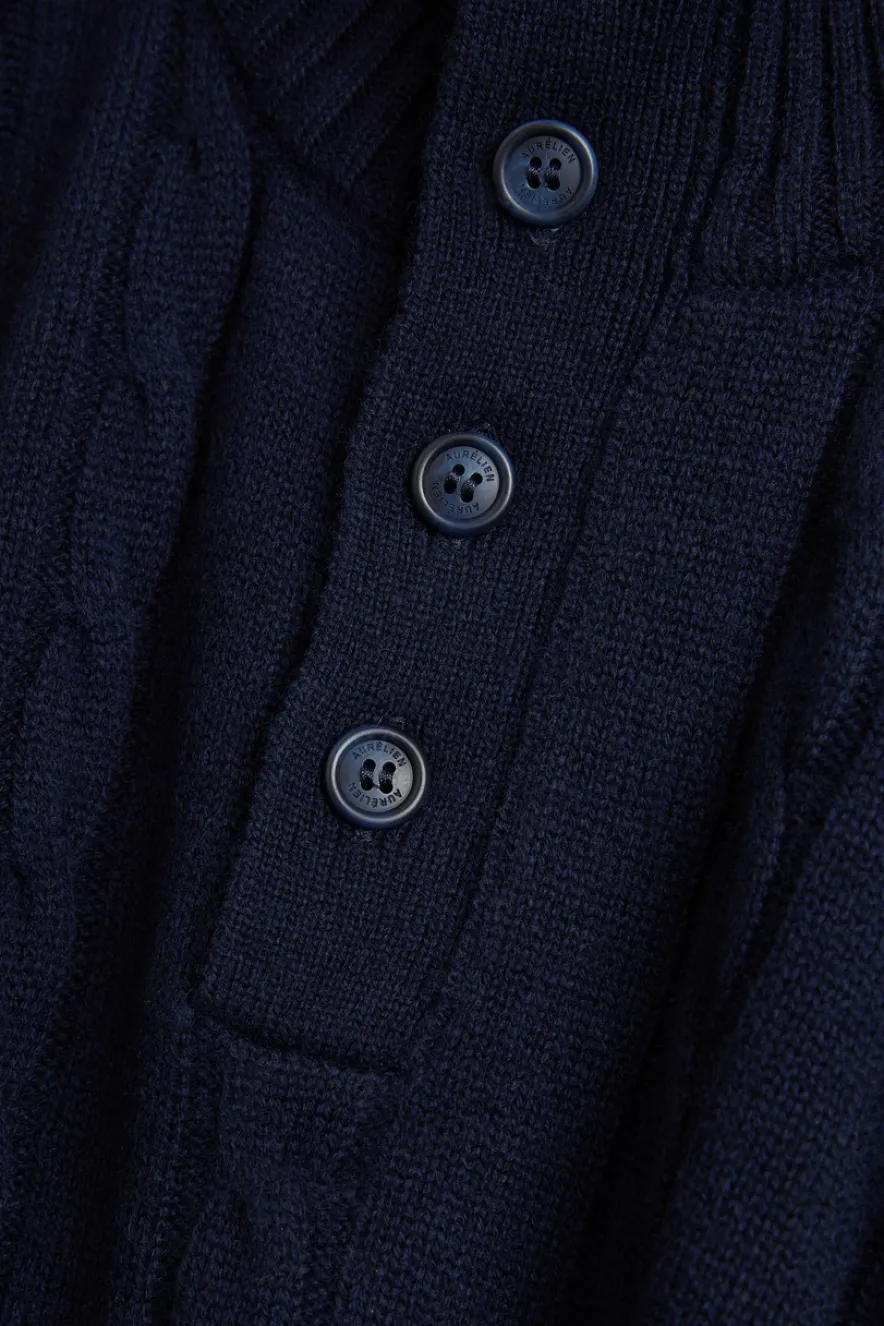 Cable-knit wool and cashmere-blend polo jumper