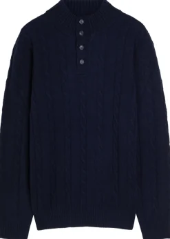 Cable-knit wool and cashmere-blend polo jumper
