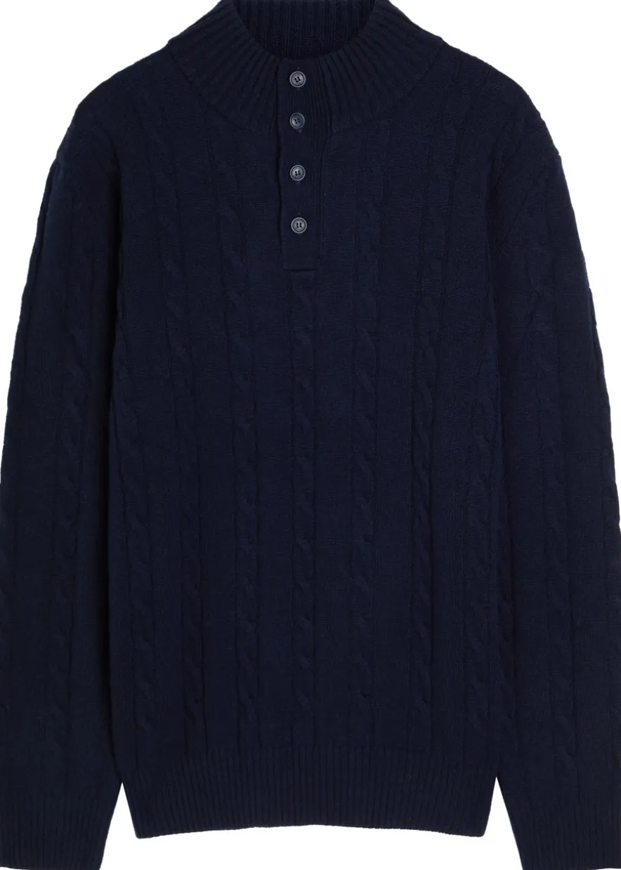 Cable-knit wool and cashmere-blend polo jumper