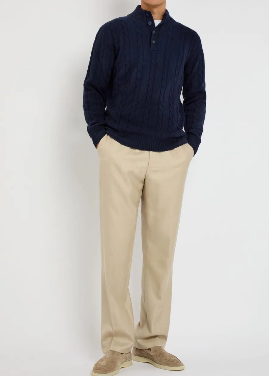 Cable-knit wool and cashmere-blend polo jumper
