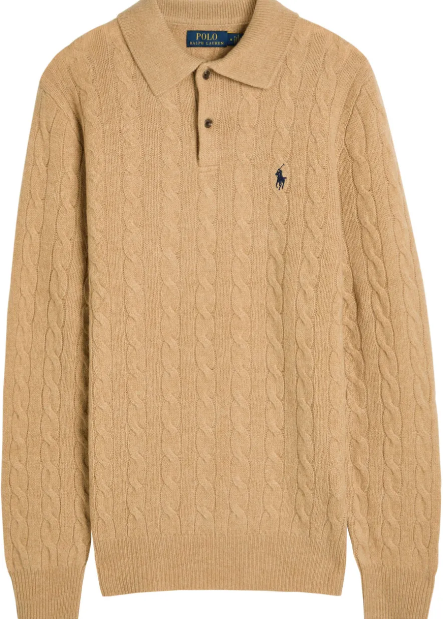 Cable-knit wool and cashmere-blend polo jumper