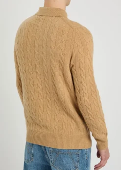 Cable-knit wool and cashmere-blend polo jumper