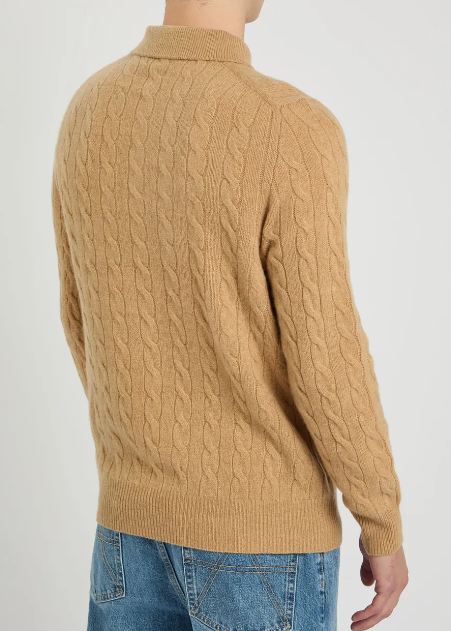 Cable-knit wool and cashmere-blend polo jumper