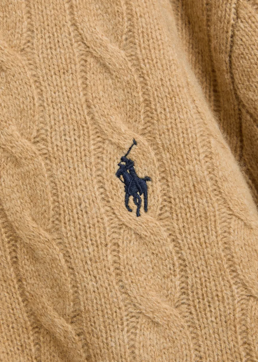 Cable-knit wool and cashmere-blend polo jumper